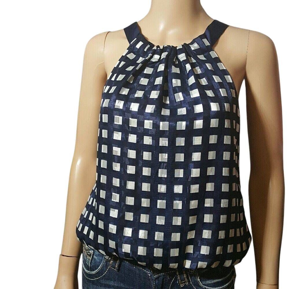 The Limited navy and silver gingham print halter top XS